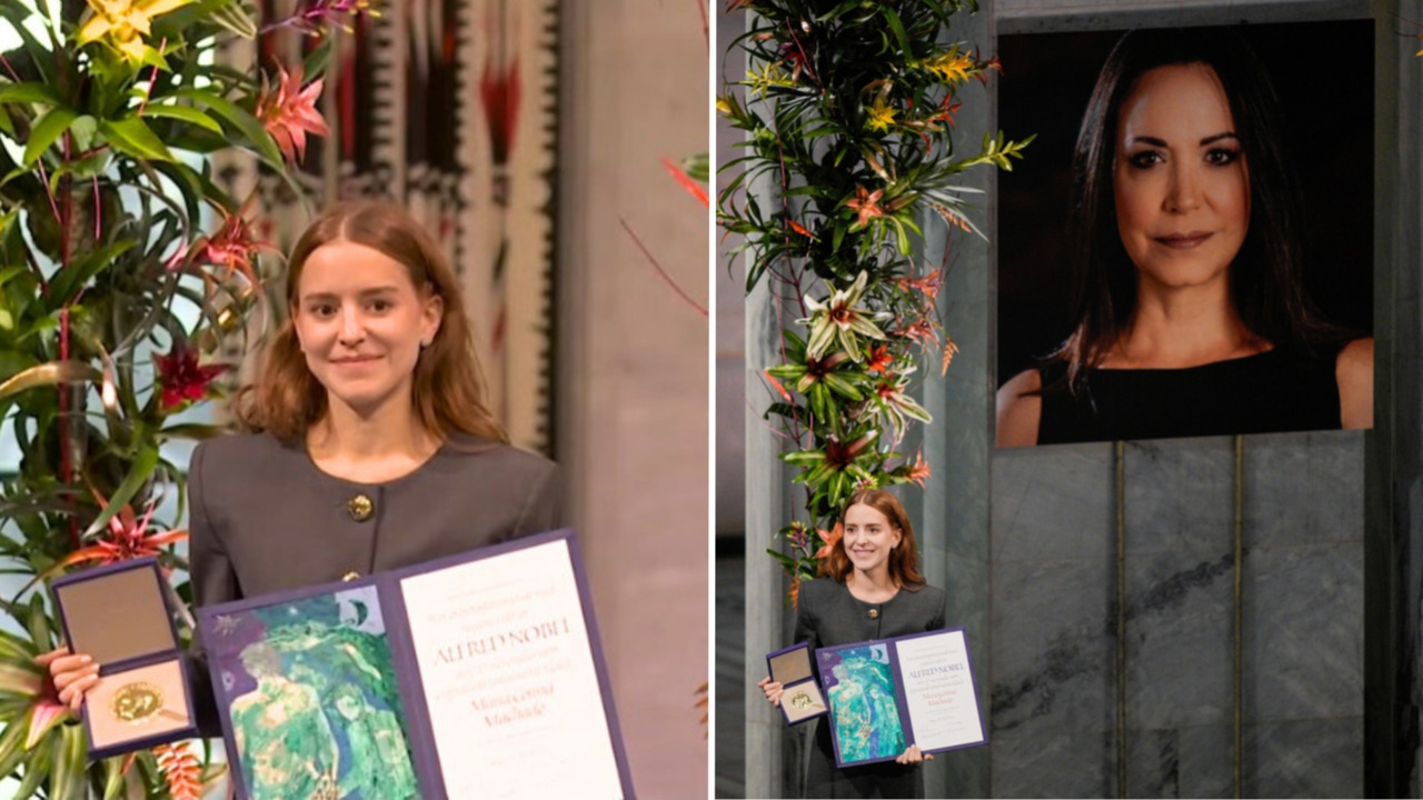 Hija de María Corina Machado recibe en nombre de su madre el premio Nobel de la Paz