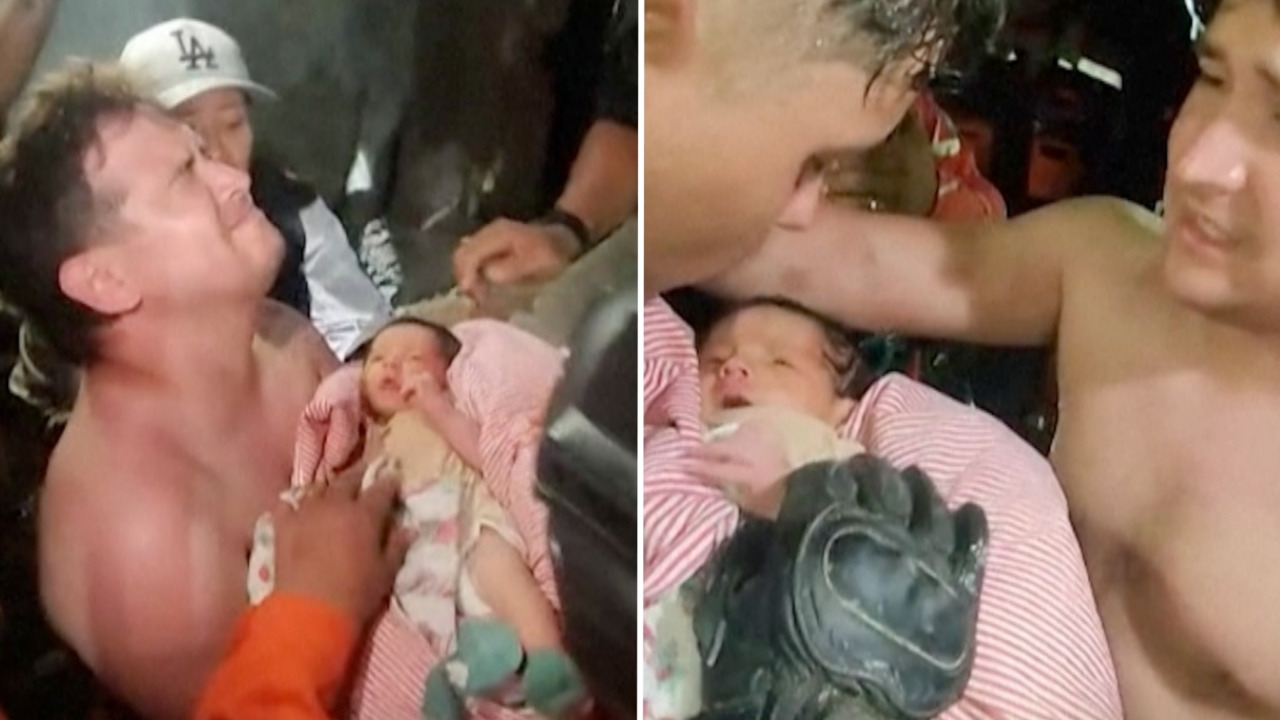 Momento en que bebé recién nacido fue rescatado de los escombros en Venezuela